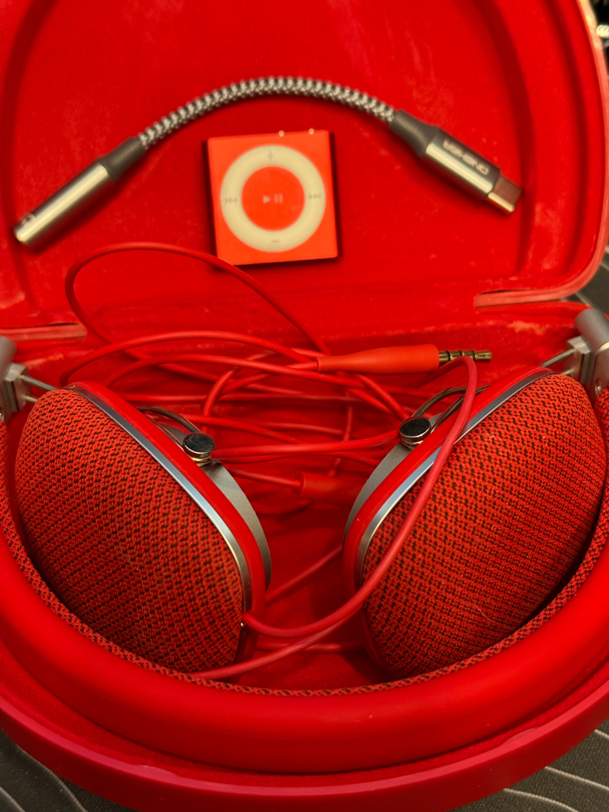 Bowers & Wilkins P3 Foldable Red Headphones with Hard Case, and Apple iPod Red
