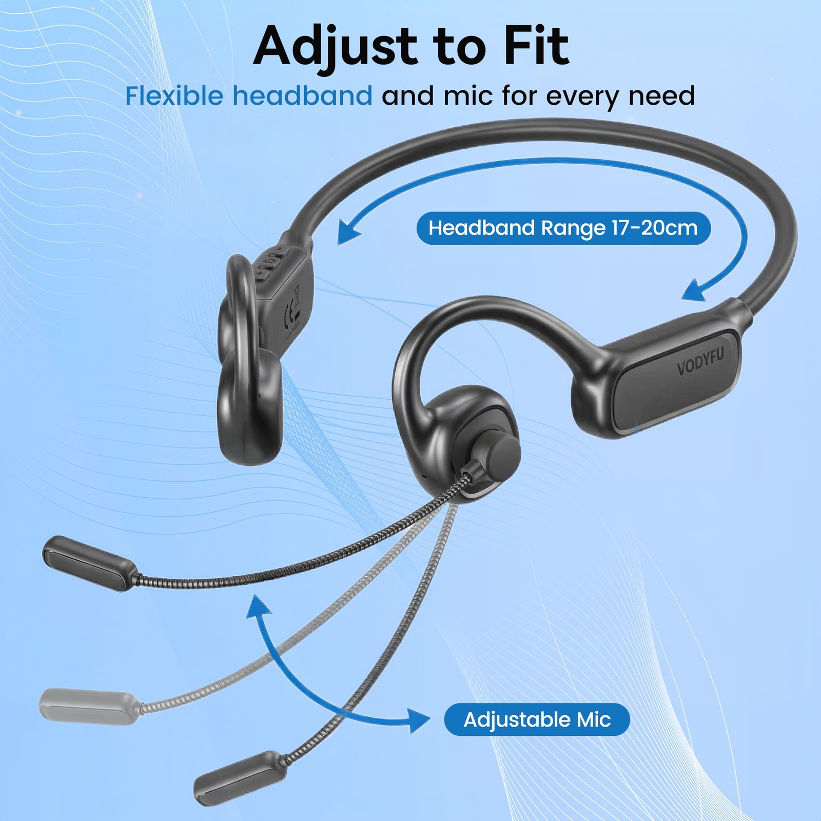 Replglee Open Ear Headphones with Mic,20H Bluetooth Headset with Microphone,5…
