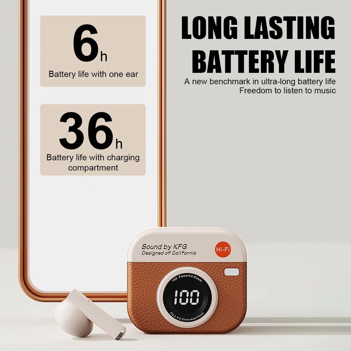 Vividus Q86 Retro Camera Design Wireless Earbuds with Digital Display, Bluetooth