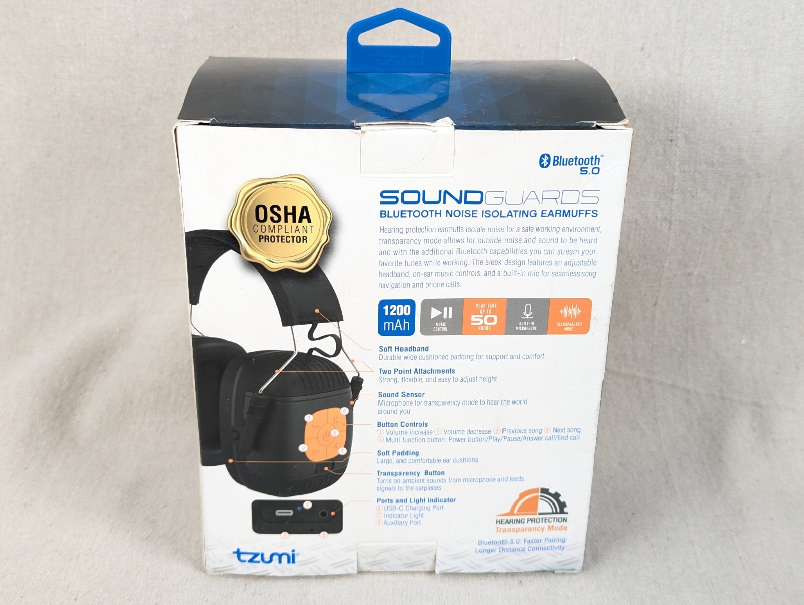 Tzumi Sound Guards Bluetooth Noise Isolating Earmuffs Model 8445 NRR 23dB USB-C