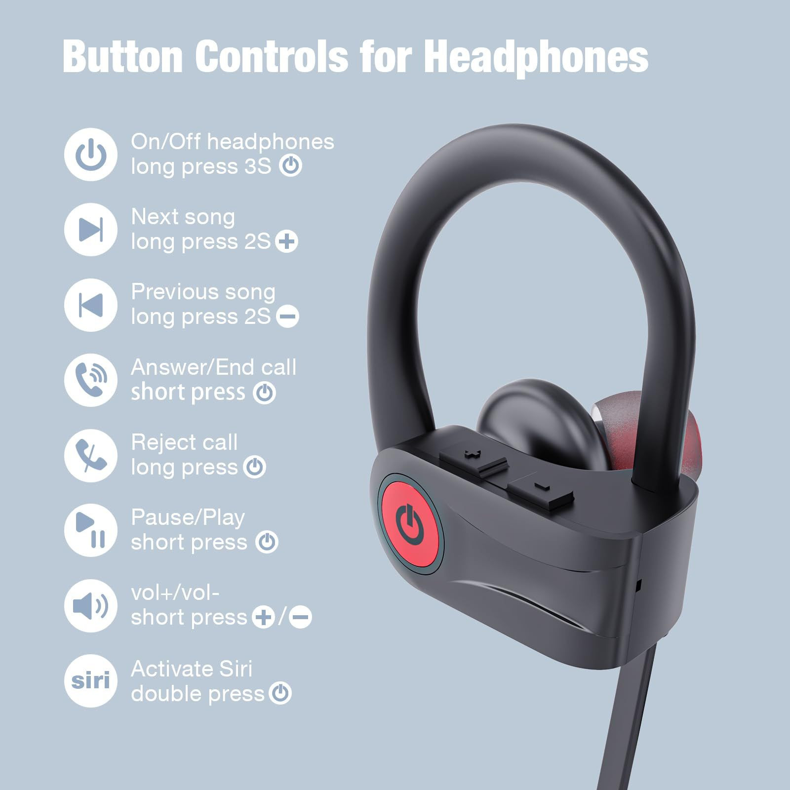 Boean Bluetooth Headphones, Wireless Headphones with 16 Hours m, Black