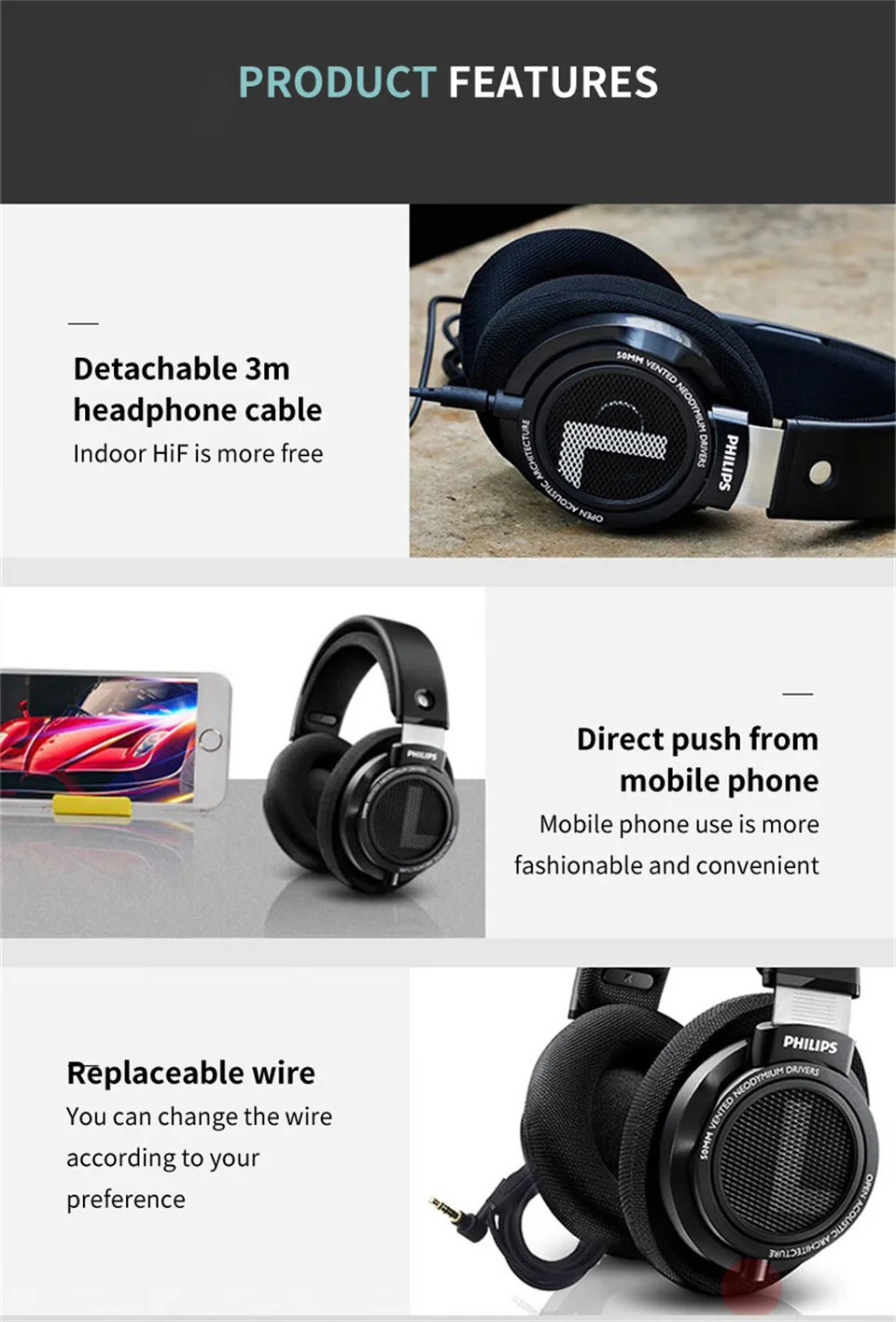 Philips Original SHP9500 Wired Headphones HiFi Stereo HD Microphone Call Earphone