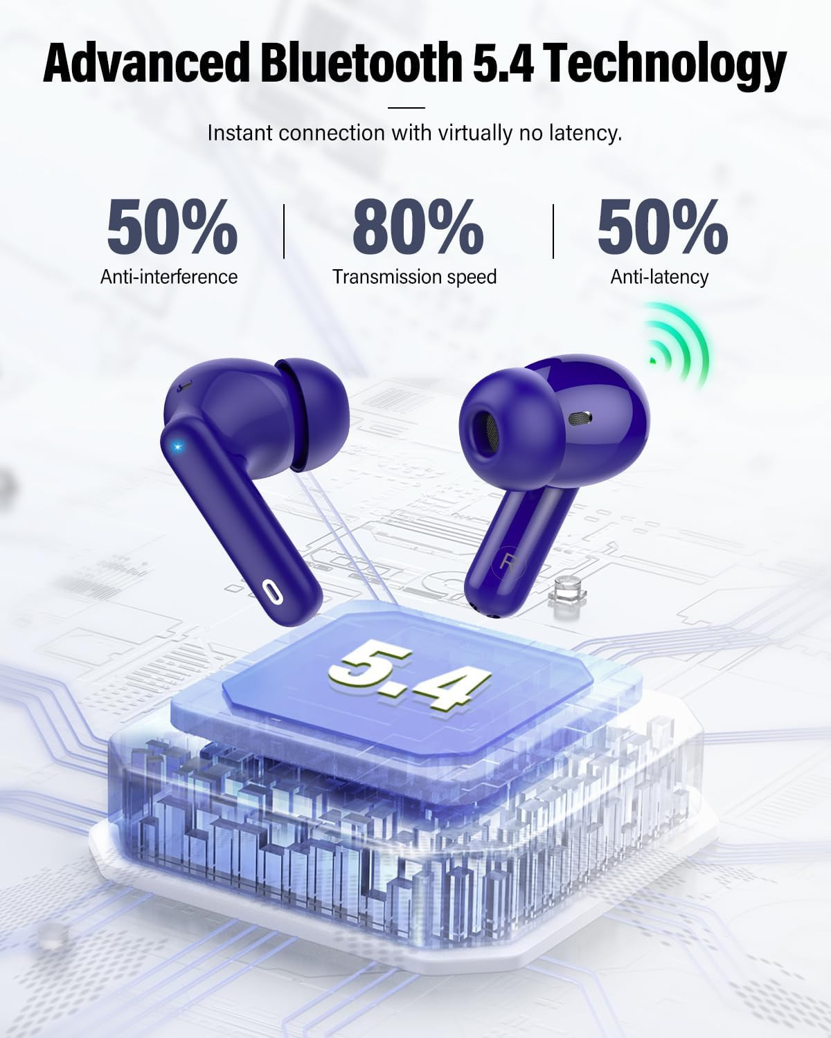 Wireless Earbuds, Bluetooth 5.4 Headphones Bass Stereo/Clear Call,Dark Blue | Ea