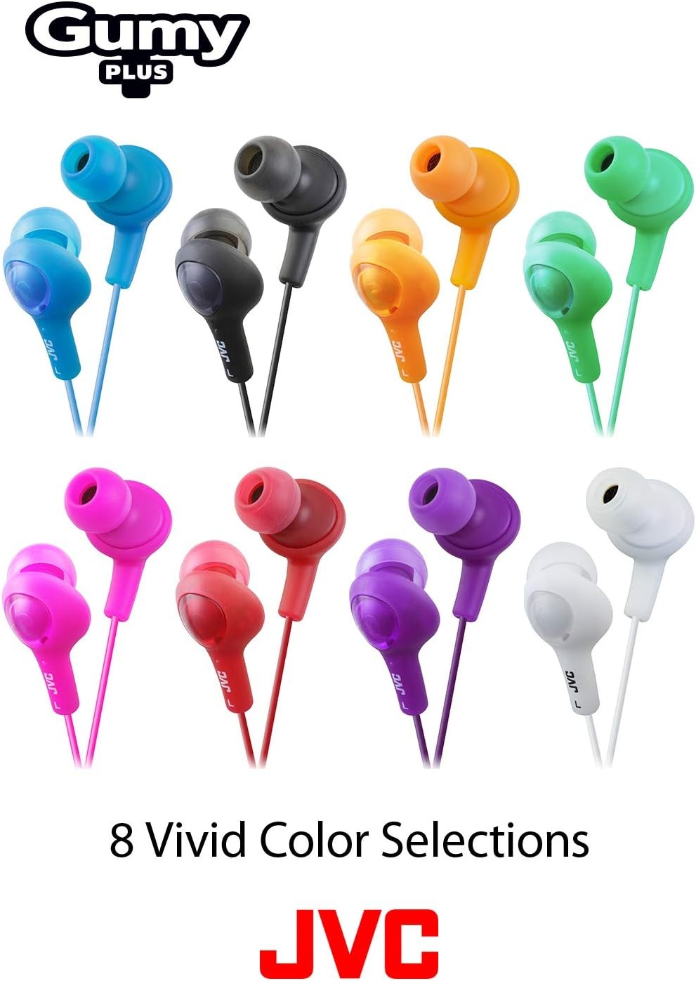 JVC HAFX5B Gumy Plus Inner Ear Headphones -Black Olive Black Standard Packaging