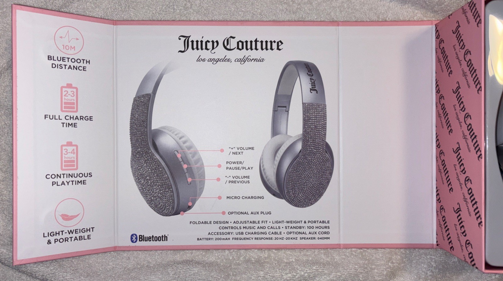 New Juicy Couture Wireless Headphones Bedazzled Gems Pink Bluetooth Electronics