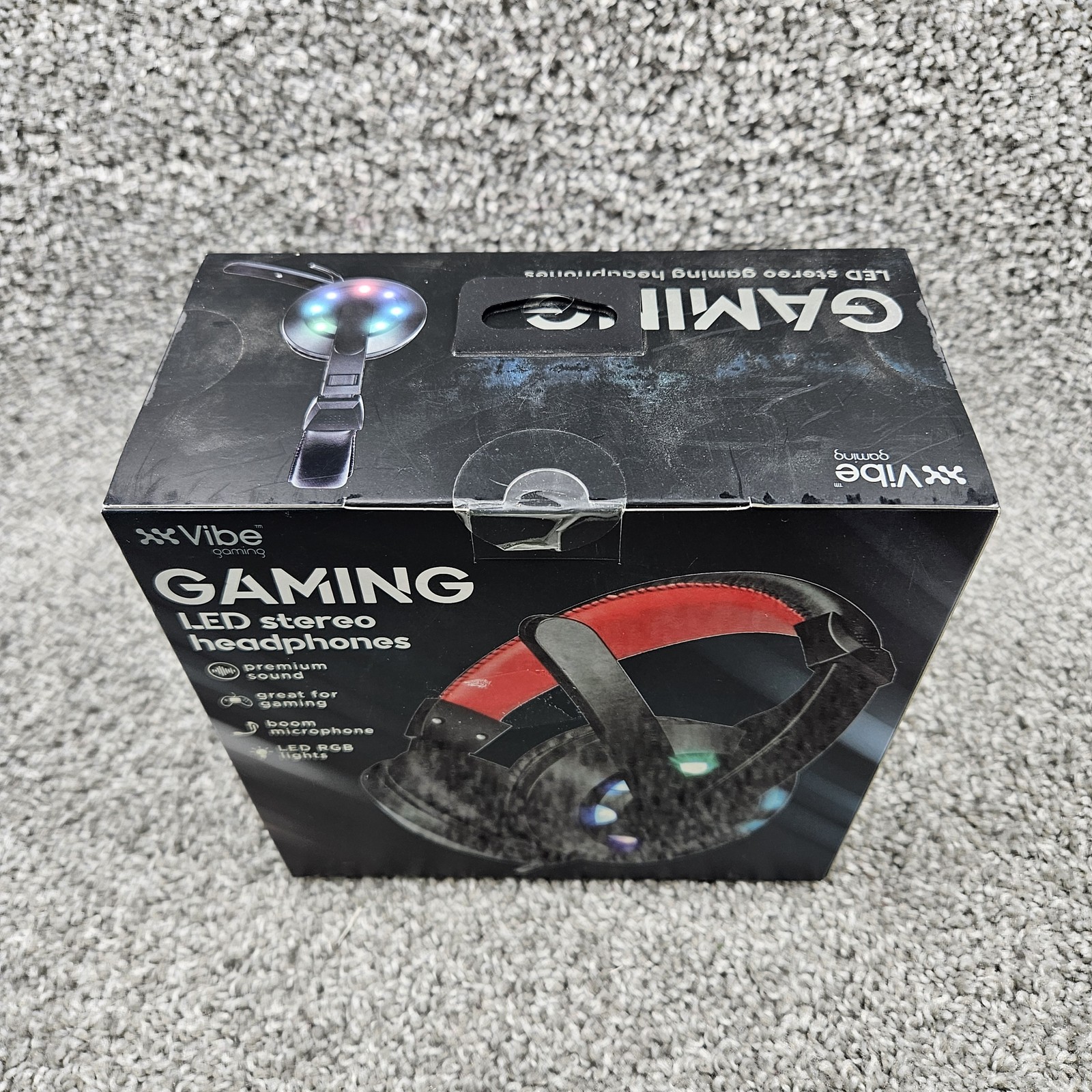 Vibe Gaming LED Stereo Headphones RGB Lights Boom Mic PC Adapter Black Red