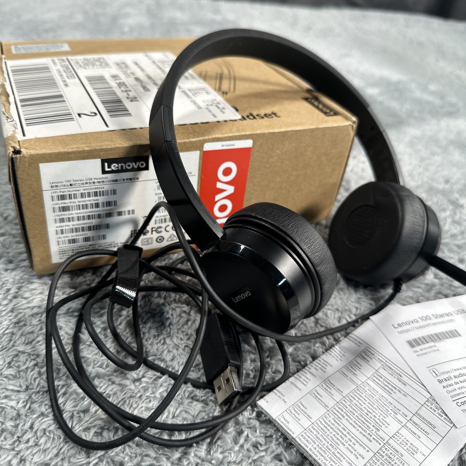 Lenovo 100 USB Headset Plug and Play with USB New Open Box Call Center Office