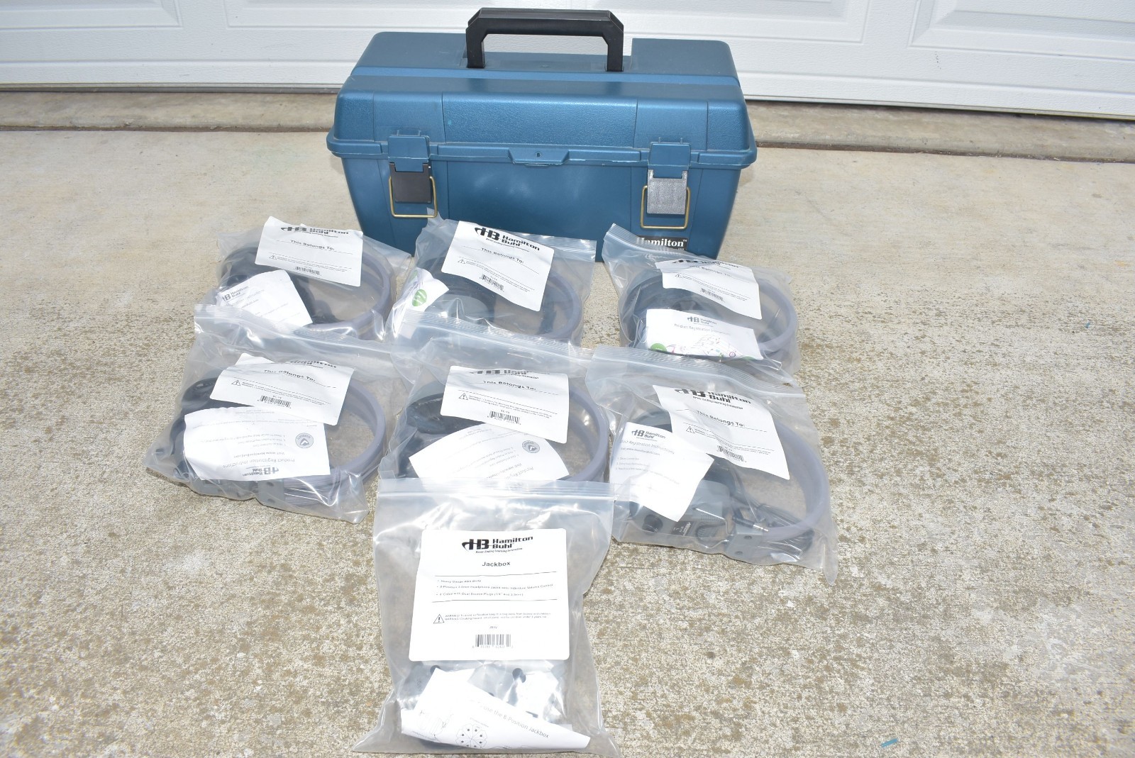 HAMILTON BUHL 6-STATION LISTENING SYSTEM 6 HEADSETS & JACKBOX W/CASE CLASSROOM