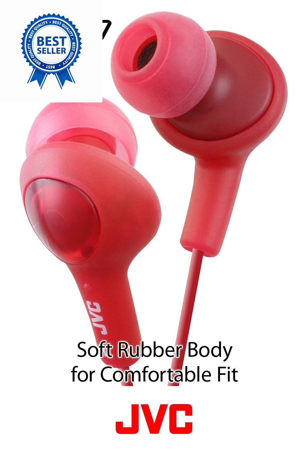 JVC HAFX5R Gumy Plus Inner Ear Headphones (Red) One Size, Raspberry Red