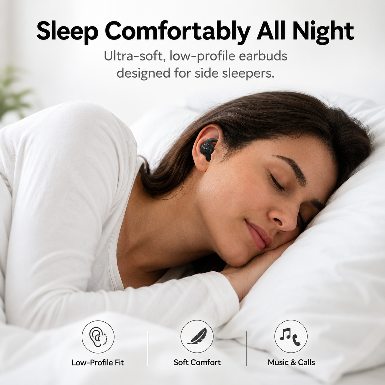 HTC NE76 Mini Invisible Sleep Earbuds for Side Sleepers Bluetooth Headphones AI