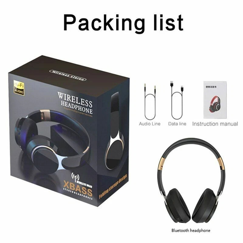 Wireless Bluetooth Gaming Headphones HiFi Bass Stereo Over Ear Folding Headset