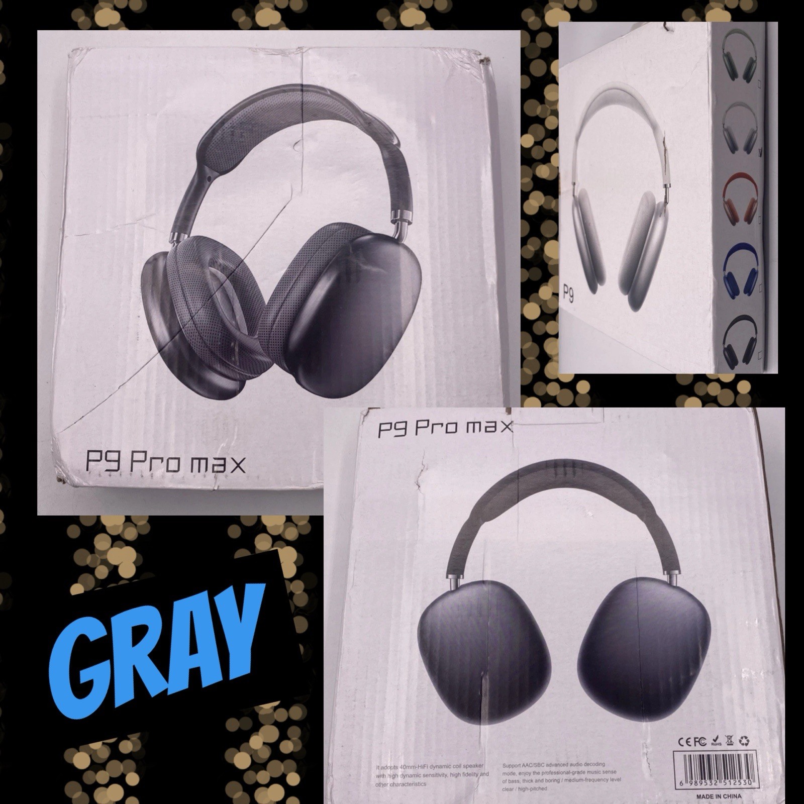 New P9 Pro max WIRELESS Hi FI Stereo Headphones Gray NIB Gamer Headset ATL125