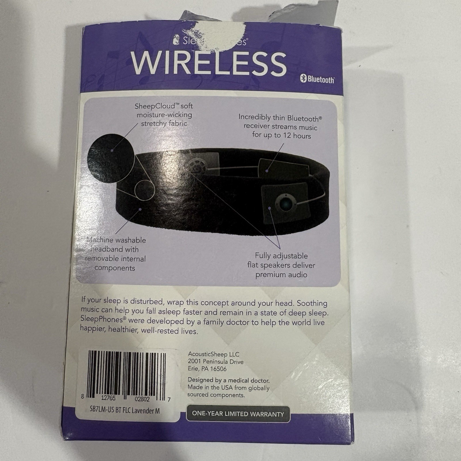 SleepPhones Wireless Sleep Headphones Medium, Lavender – Fleece Fabric