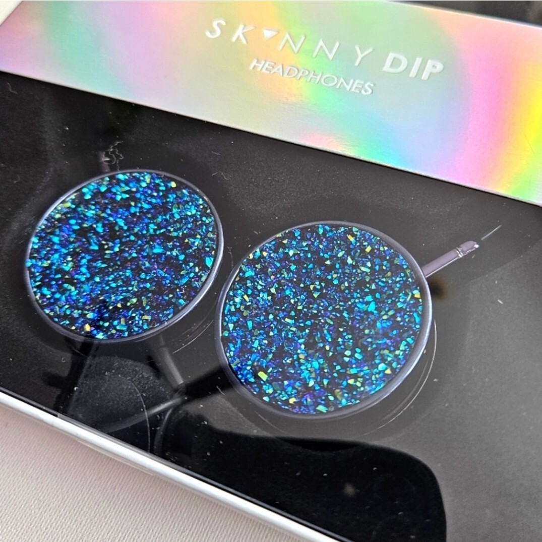Skinny Dip Silver Blue Crystal Headphones NIB! $70 Retail!