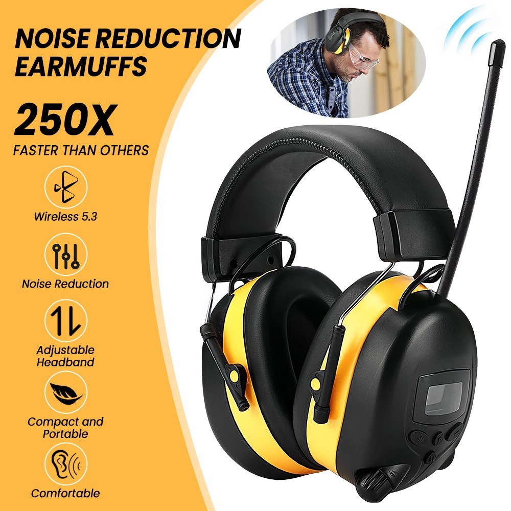 30dB Digital FM Radio Headphones Ear Protection Safety Ear Muffs Electronic New