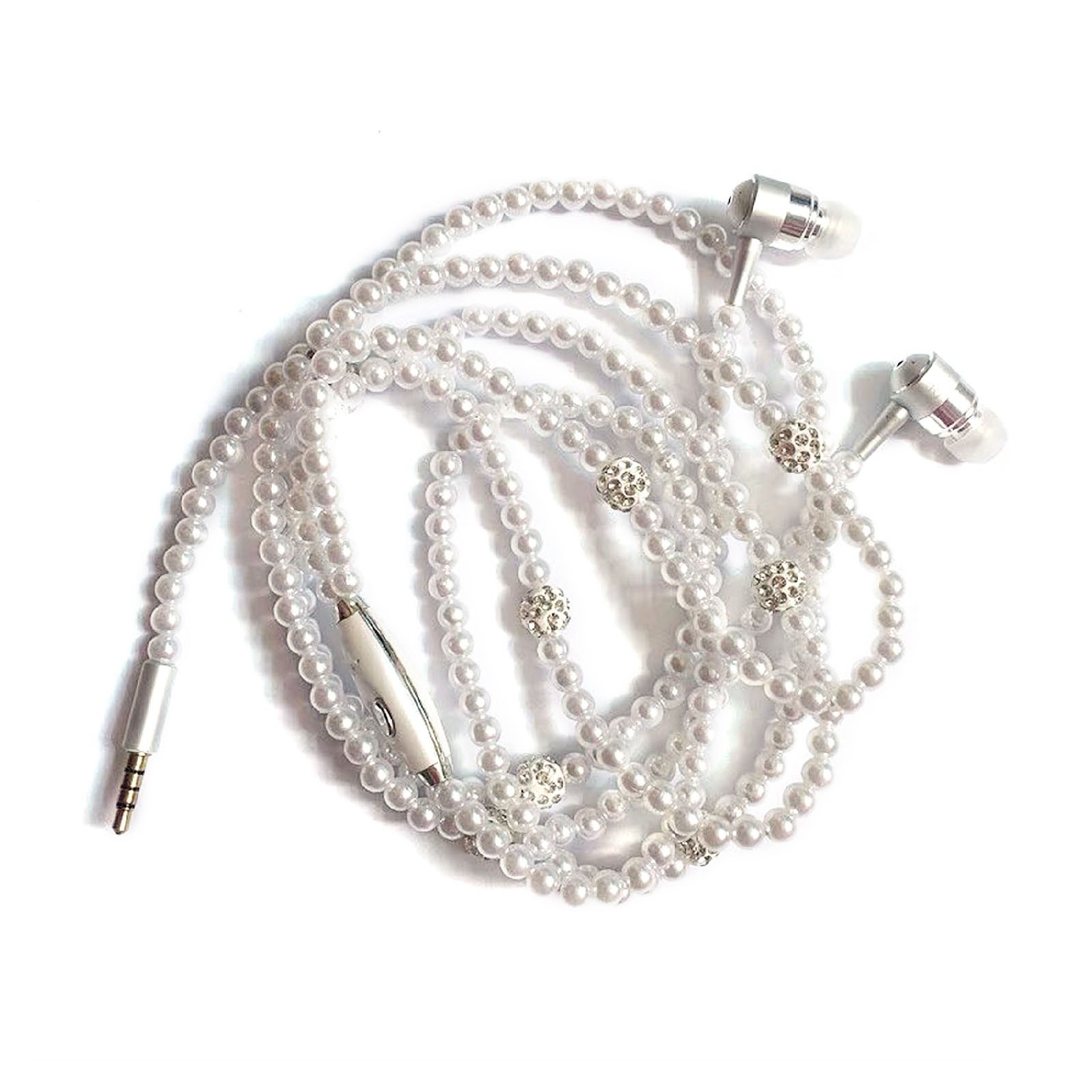 Pearl Necklace Stereo Earphones With Microphone 3.5mm In-ear F4P6