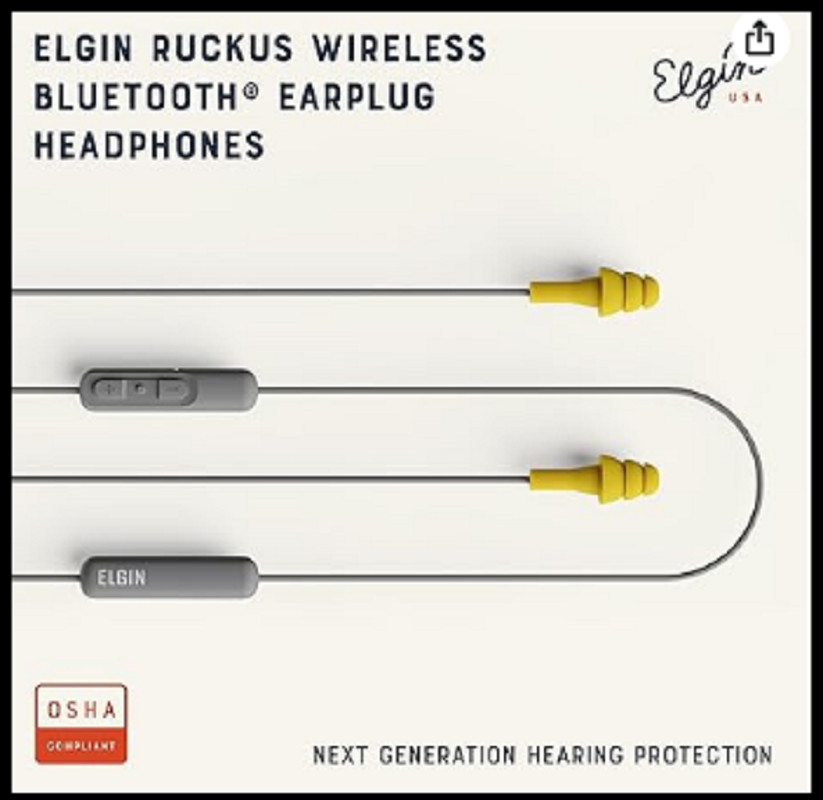 Elgin Ruckus Wireless Bluetooth Earplug Headphones 25 dB Noise Reduction Ear …