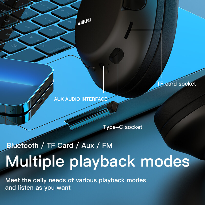 Wireless Headphones Bluetooth Headset Noise Cancelling Over Ear With Microphone