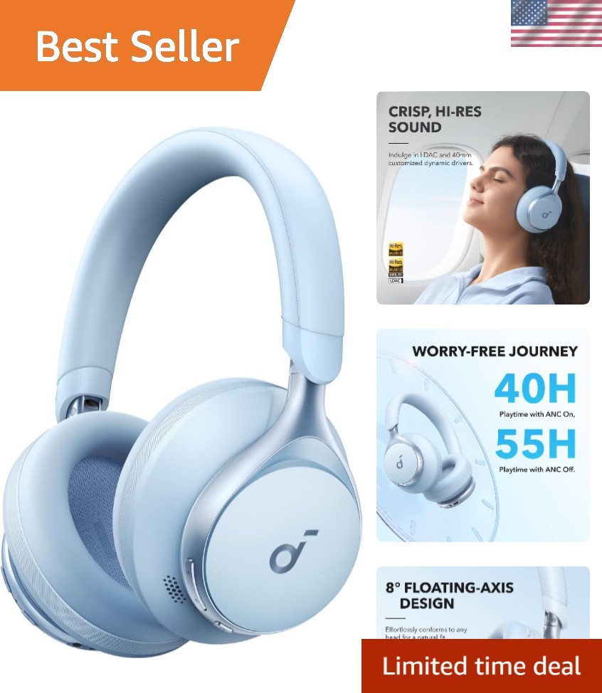 Space One Active Noise Cancelling Headphones – 40H Playtime & LDAC Hi-Res