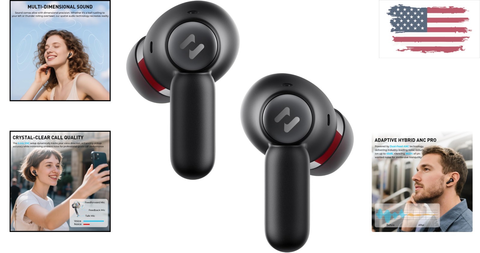 Bluetooth 6.0 Noise Cancelling Earbuds with 30+ Hours Playtime & Spatial Audio