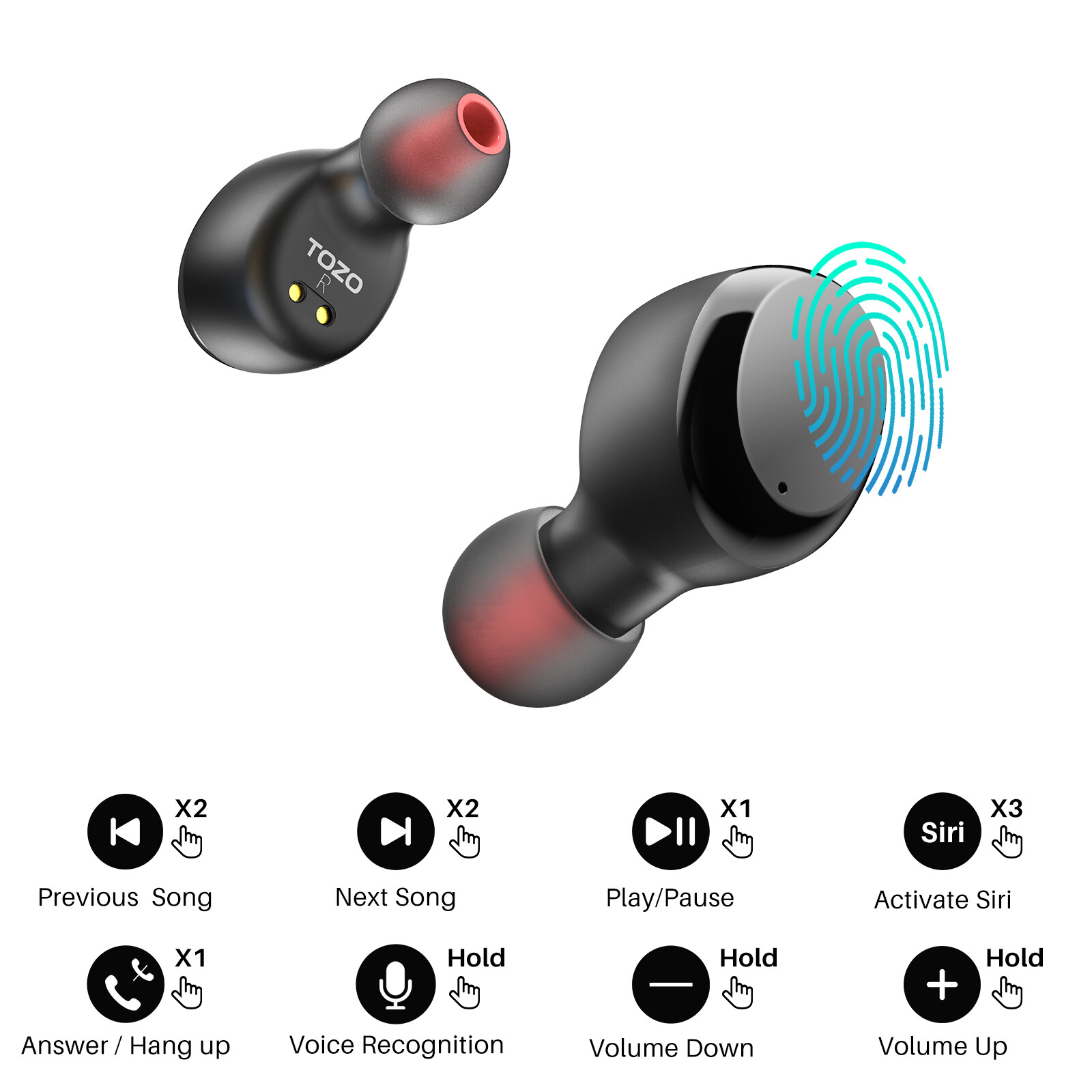 TOZO T6 Bluetooth Wireless Earbuds IPX8 Waterproof 45 Battery w/ Charger Case