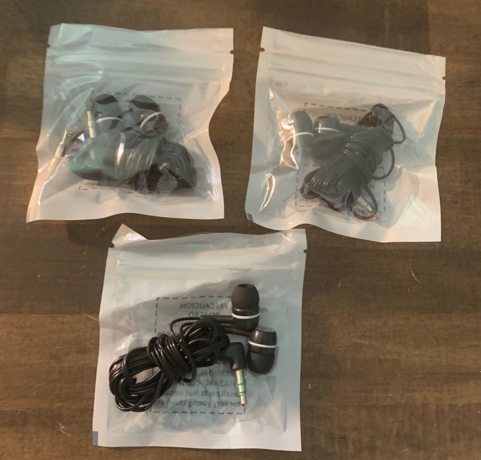 3X NEW Stereo Earbuds 3.5mm, silicone tips, 5 FT inch length, Black – Angle plug