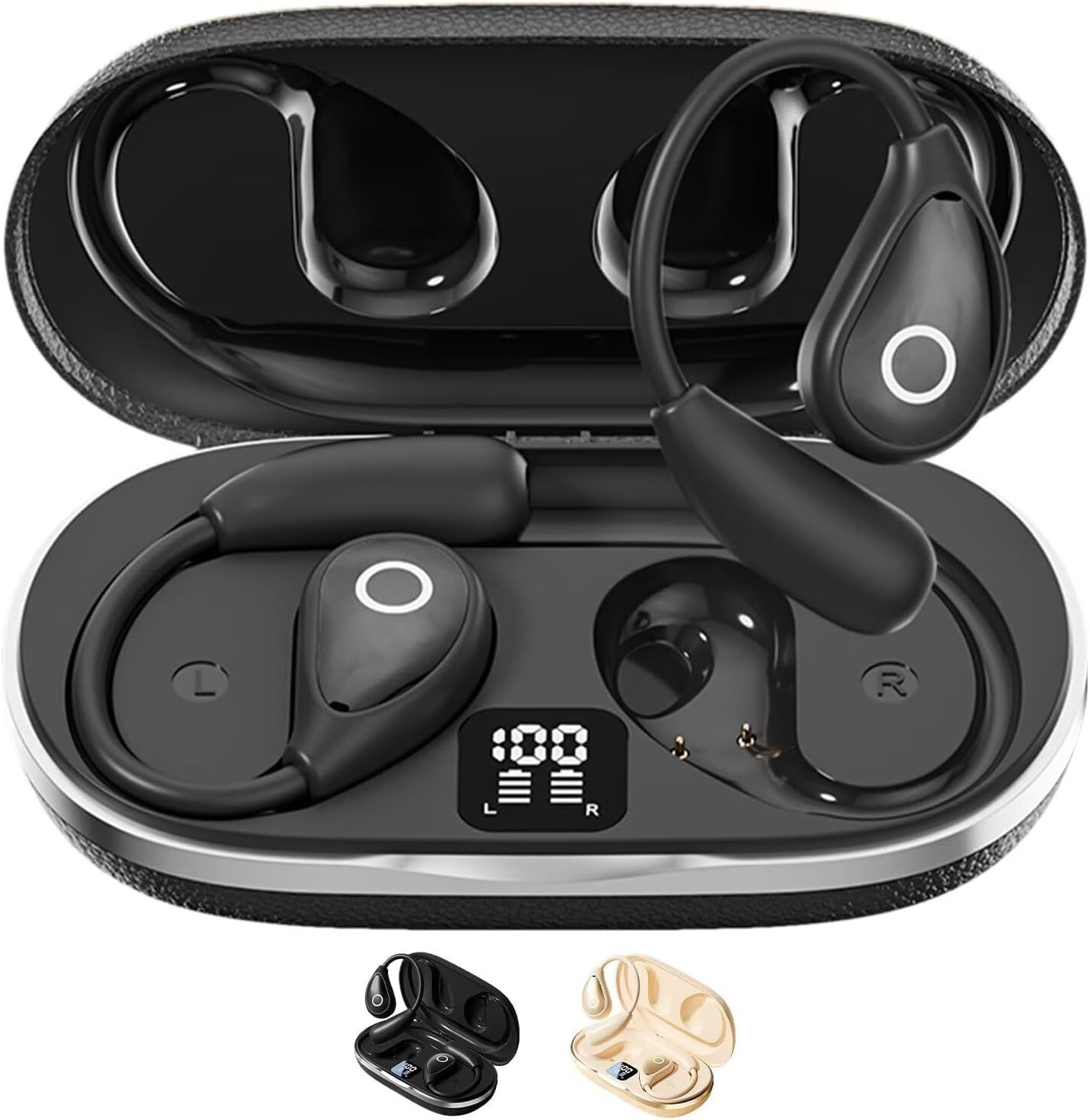 Open Ear Earbuds Wireless Bluetooth Headphones, 60Hrs Playtime, Stereo Sound ove