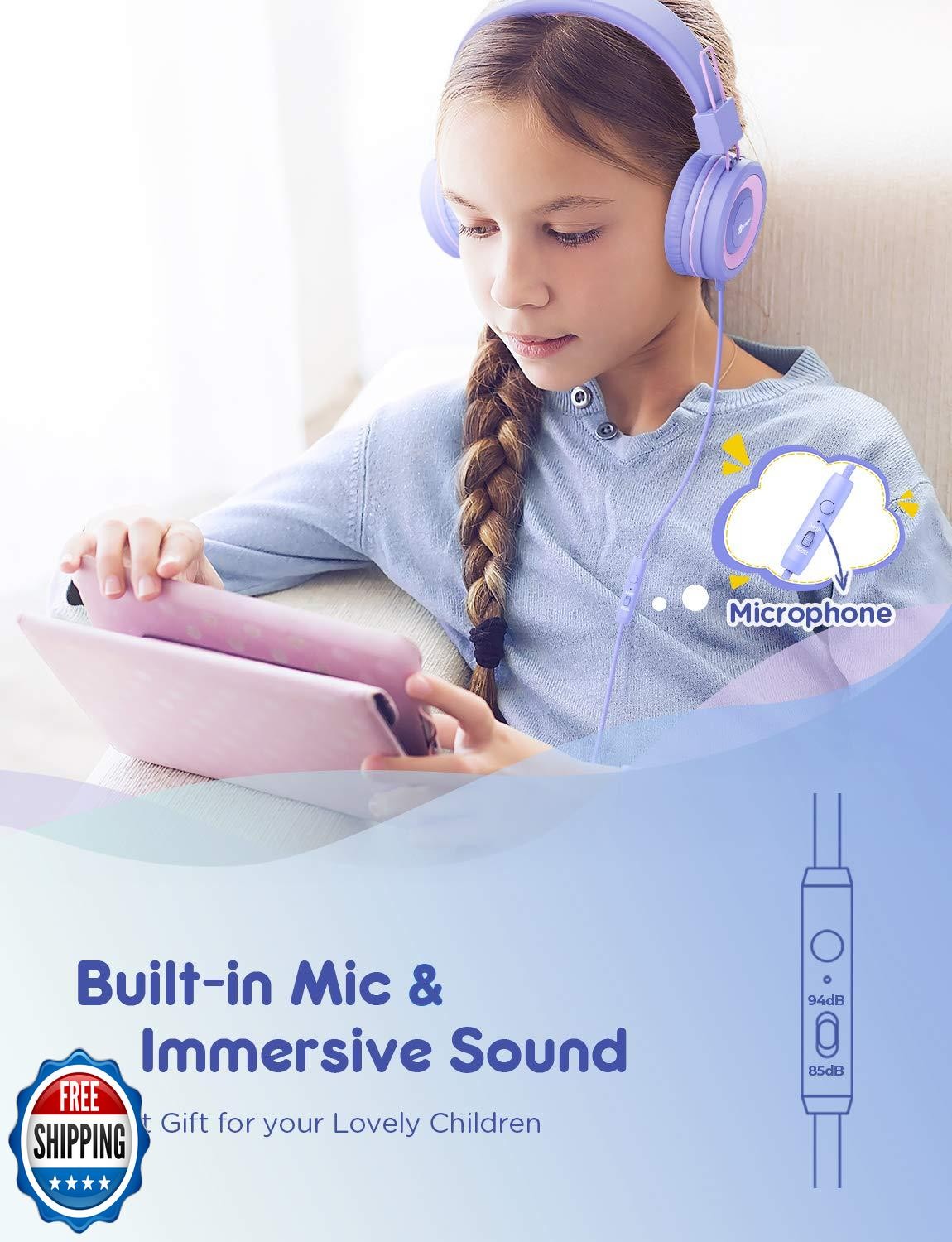 iClever [2 Pack] Kids Headphones with Microphone for Online Schooling – Safe