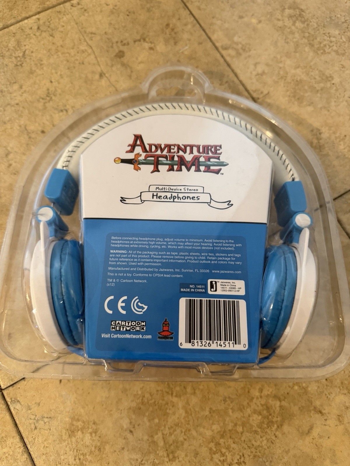 Jazwares Adventure Time Stereo Headphones Blue White Volume Control Model 14511
