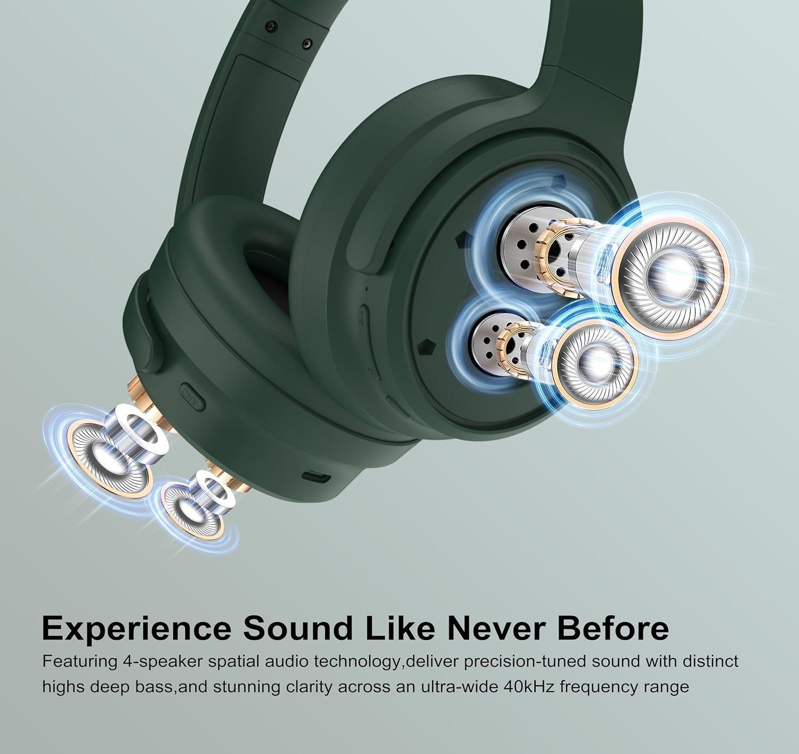 Bluetooth 6.0 ANC Headphones Over Ear 140H Playtime Spatial Audio ENC- Drk Green