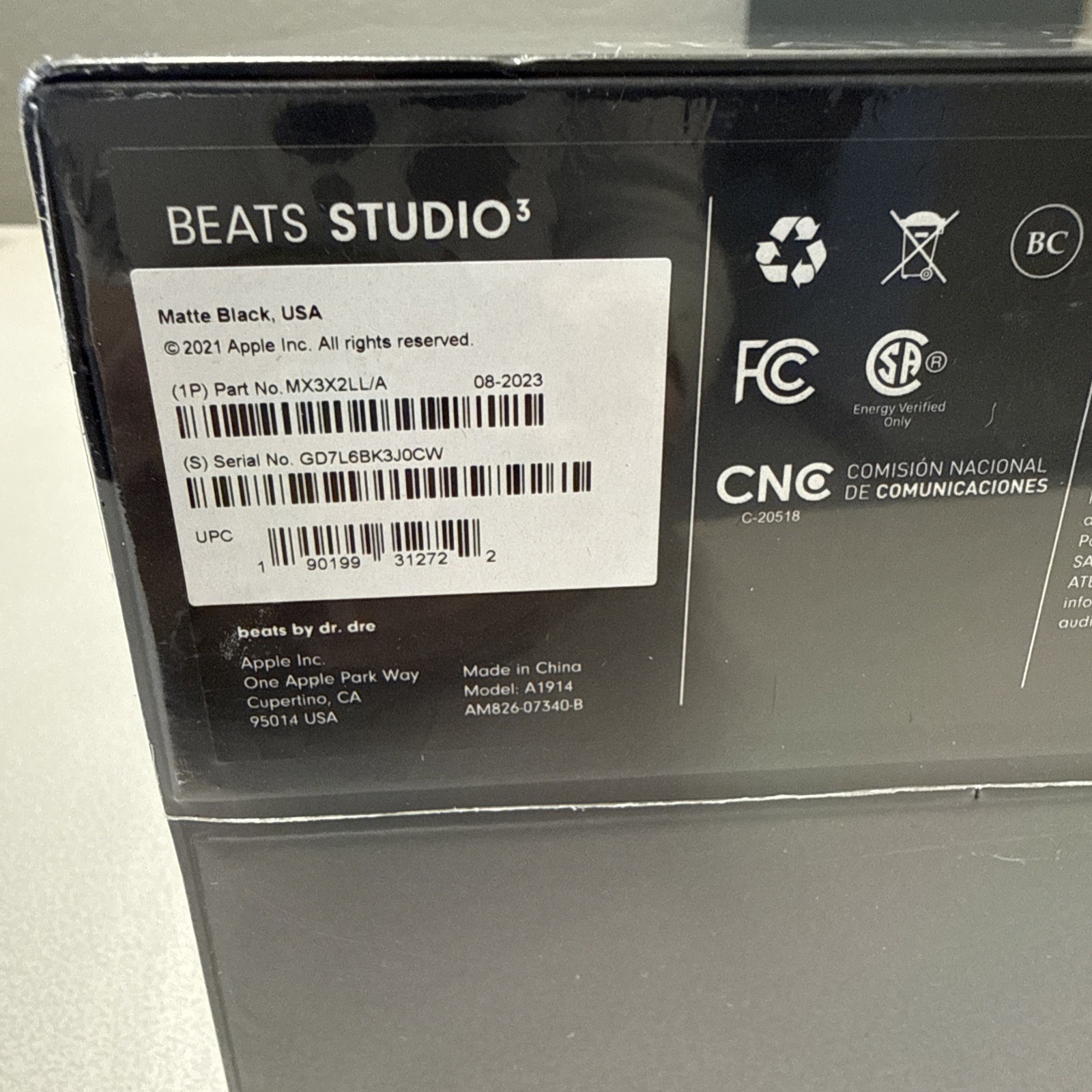 Genuine Beats by Dr Dre Studio3 Wireless Bluetooth Over Ear ANC Headphones Black