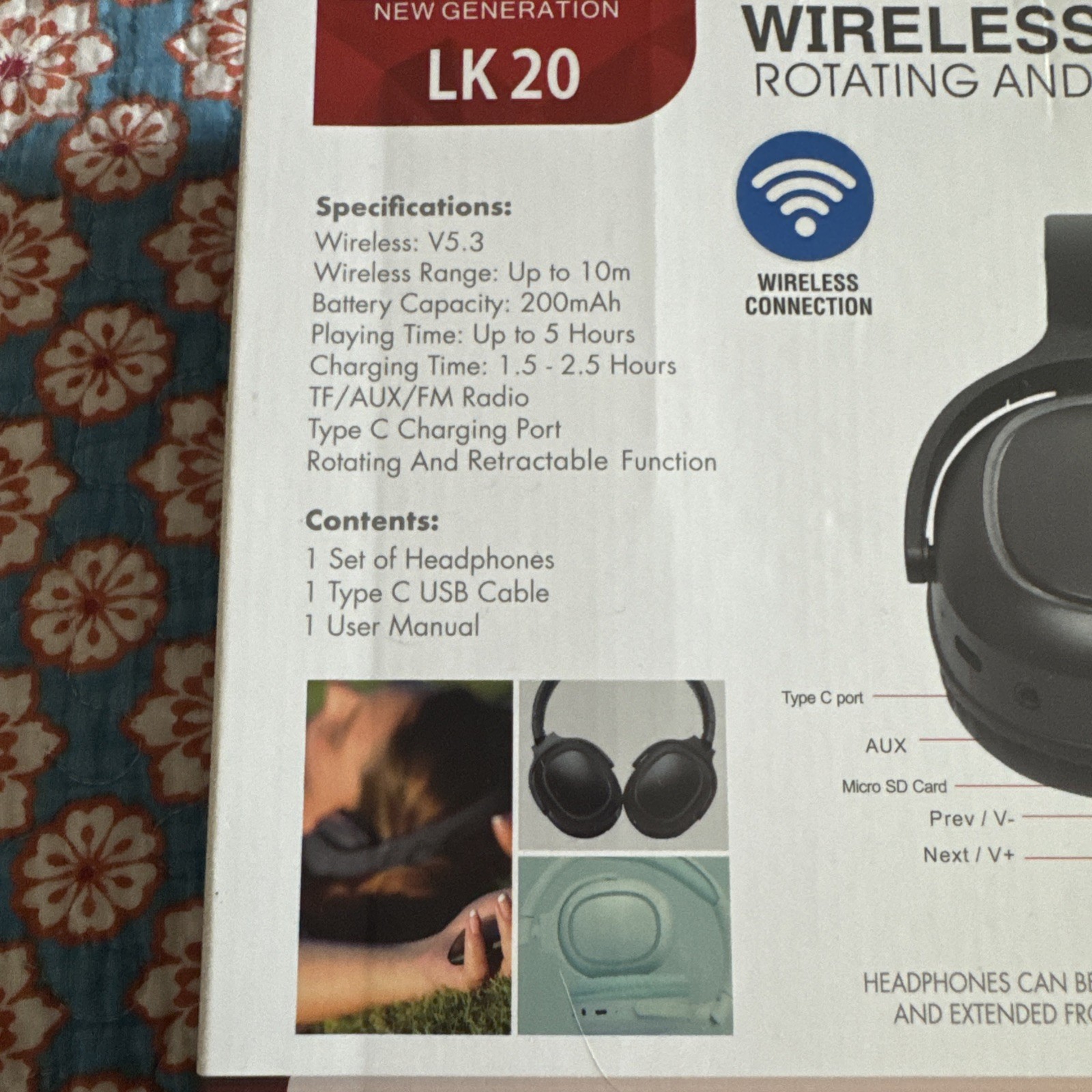 LAX-MAX LK 20 Wireless Headphones RGB Light Rotating Retractable Soft Cushion