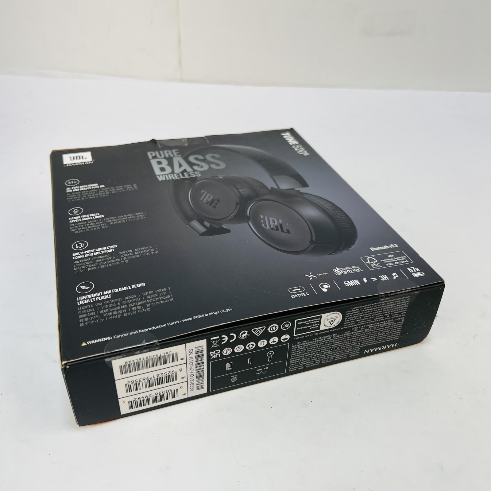 JBL TUNE 520BT Wireless Headphones – Bluetooth, 57H Battery, Pure Bass, Black