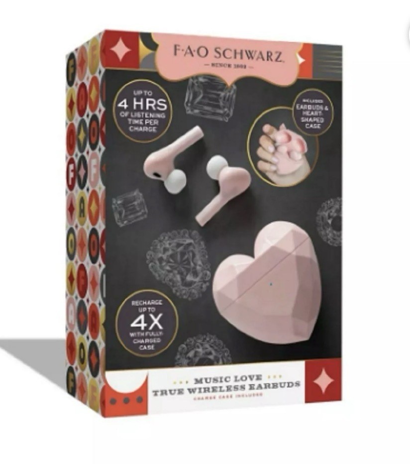 FAO Schwarz Wireless Earbuds Pink with Heart-Shaped Charging Case