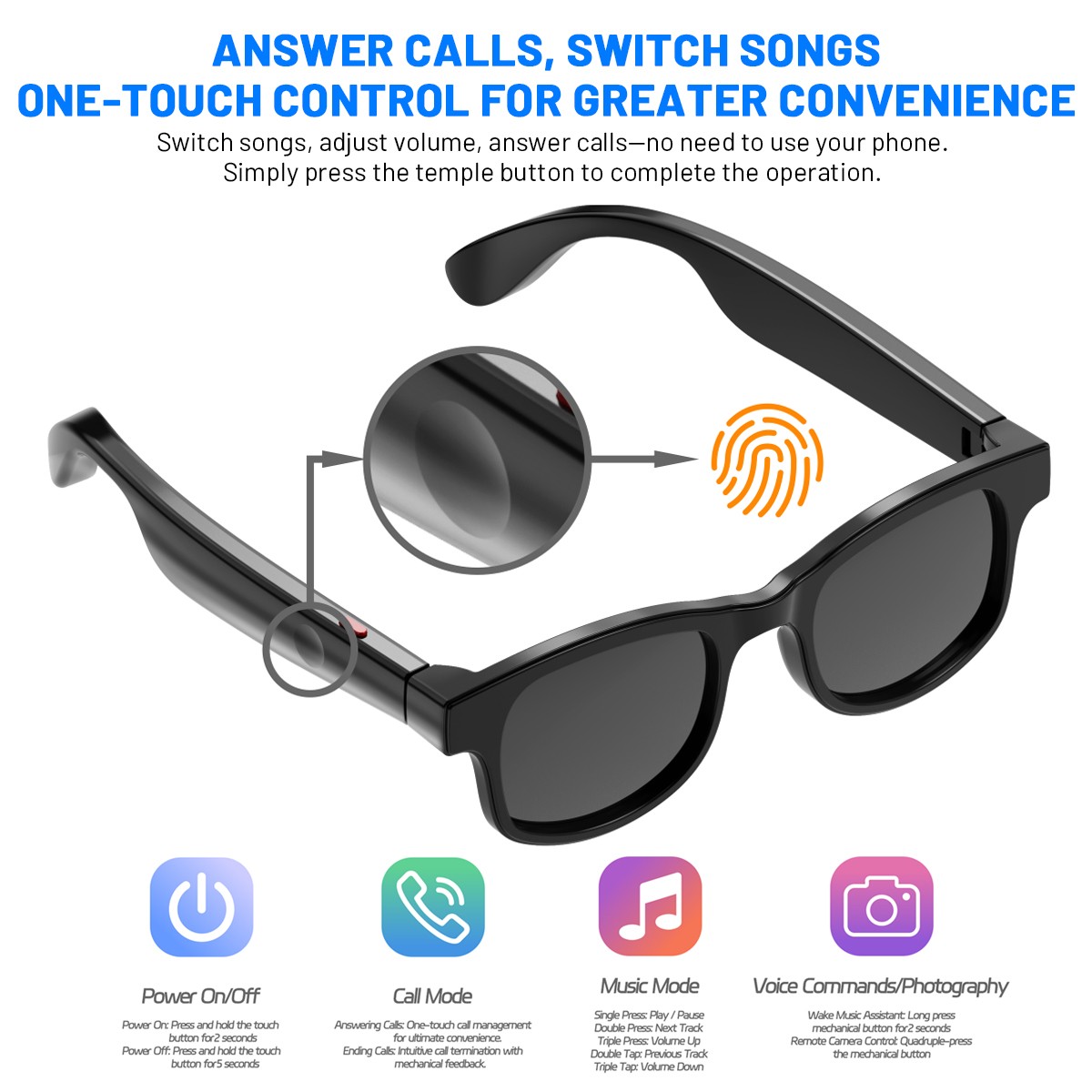 Smart Bluetooth 5.4 Sunglasses Polarized OWS Headphones Stereo Speaker Headsets