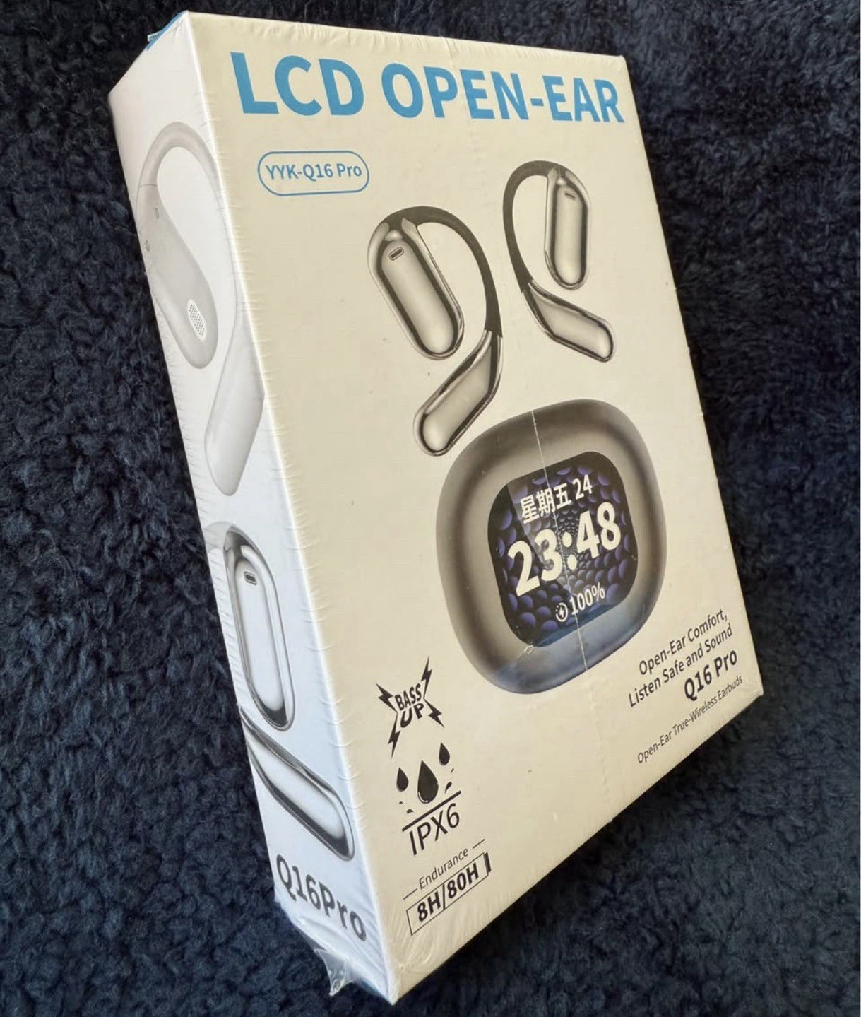 YYK Q16 Pro Open-Ear Ear-Hook Bluetooth Earbuds LCD Display Case Black