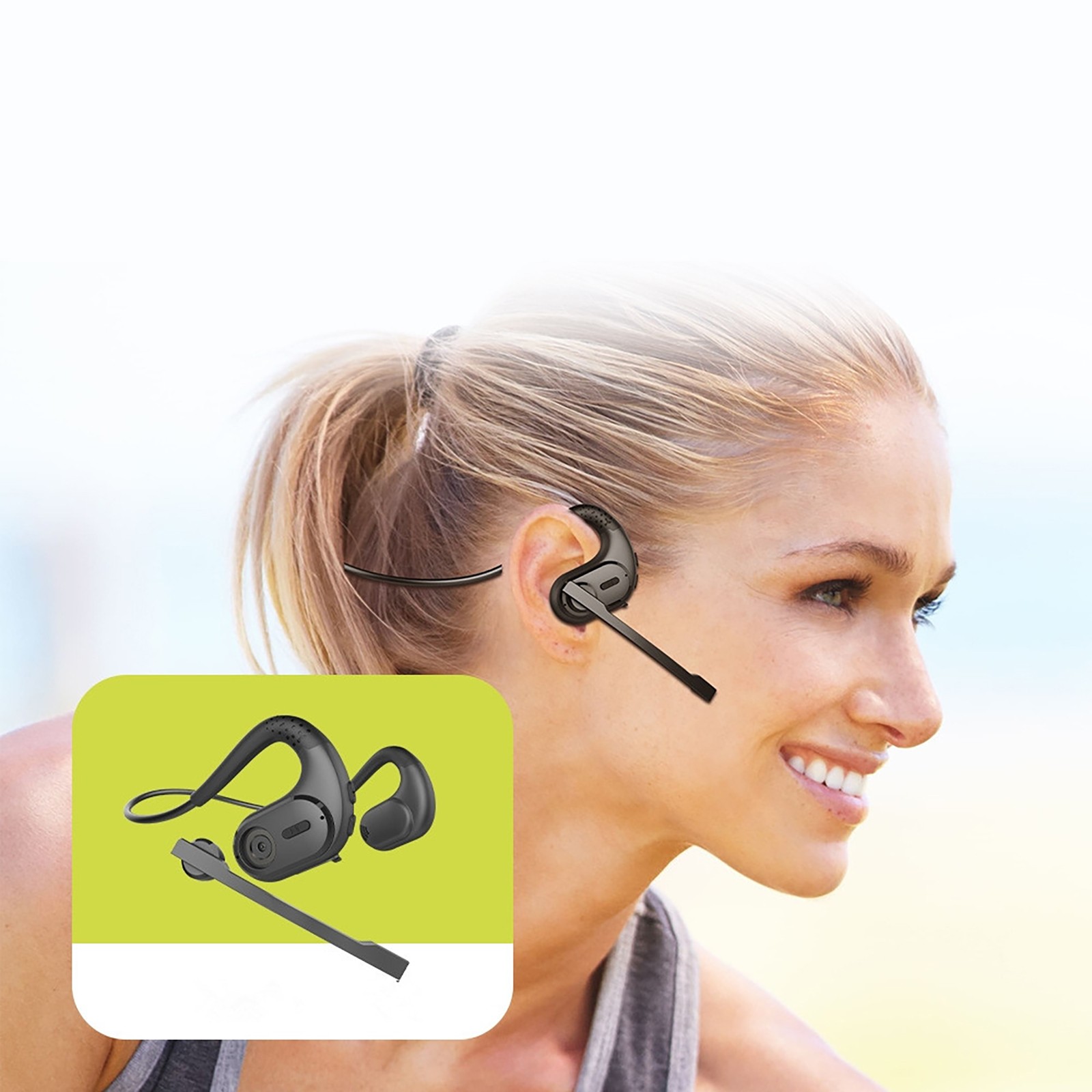 Open Ear Bone Conduction Bluetooth 5.3 Wireless Headphones With Detachable Mic