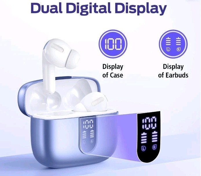 NIB X8 Bluetooth 5.4 Wireless Earbuds Blue, Touch Control, Dual Display, IP7