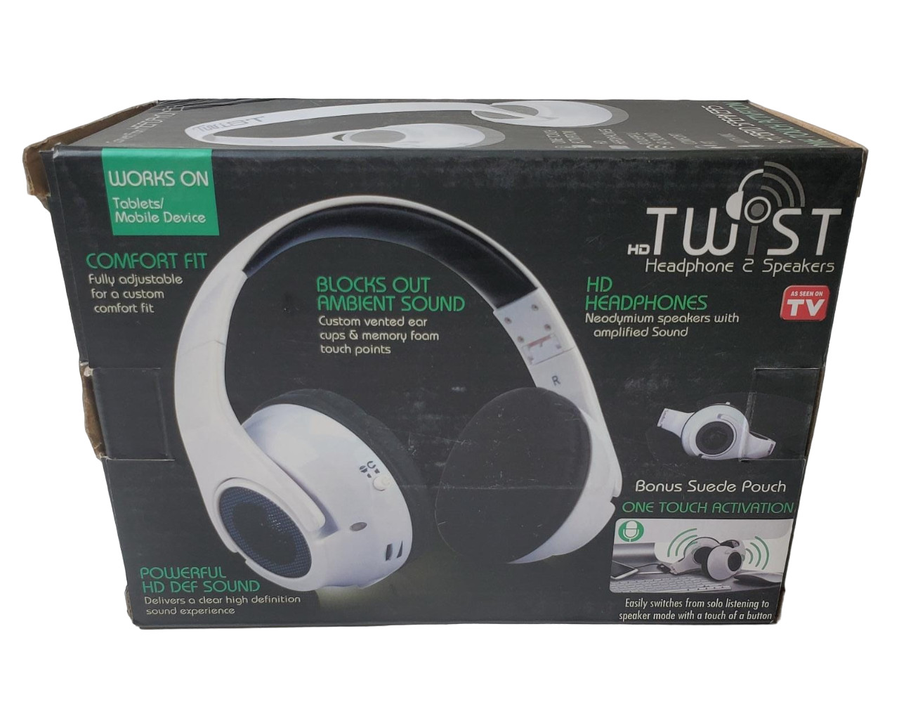 HD Twist Over Ear Headphones to Hybrid Speakers, White