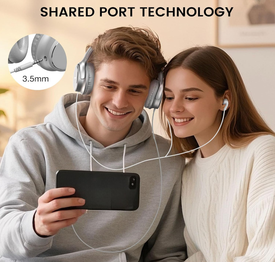 Wired Over-Ear USB-C Headphones with Microphone/Volume Control/Foldable/Adjustab