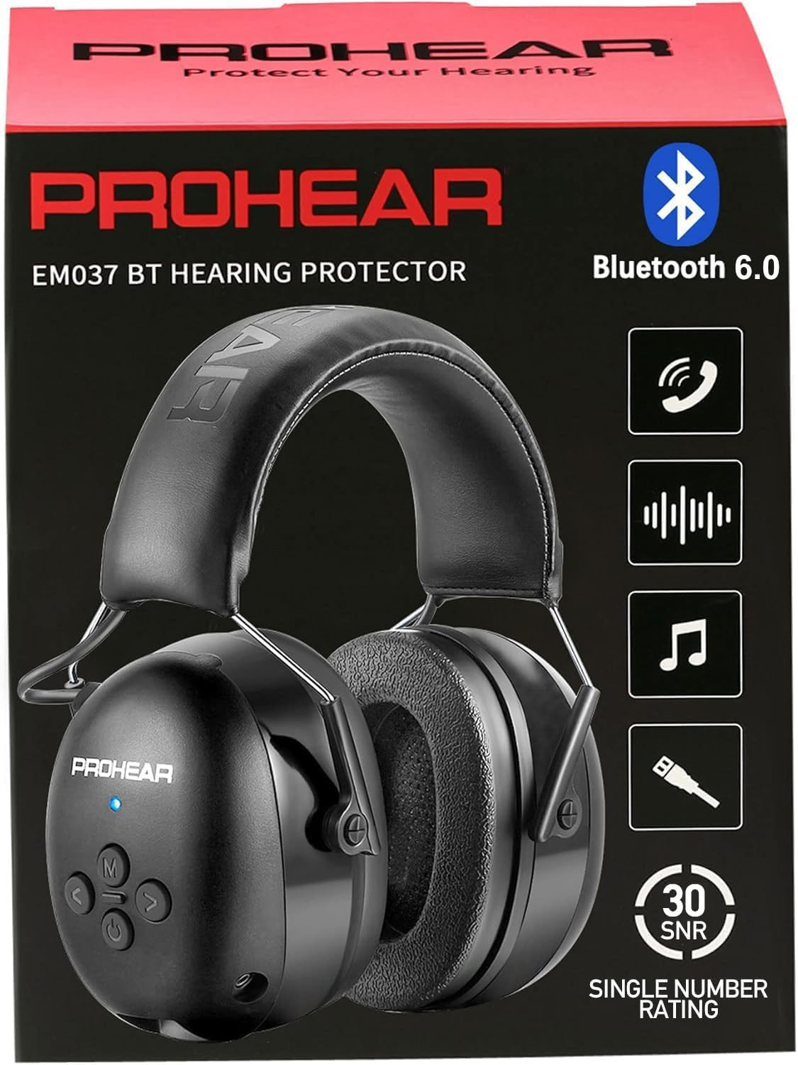 037 Bluetooth .0 Hearing Protection Headphones with Rechargeable 1500Mah Battery