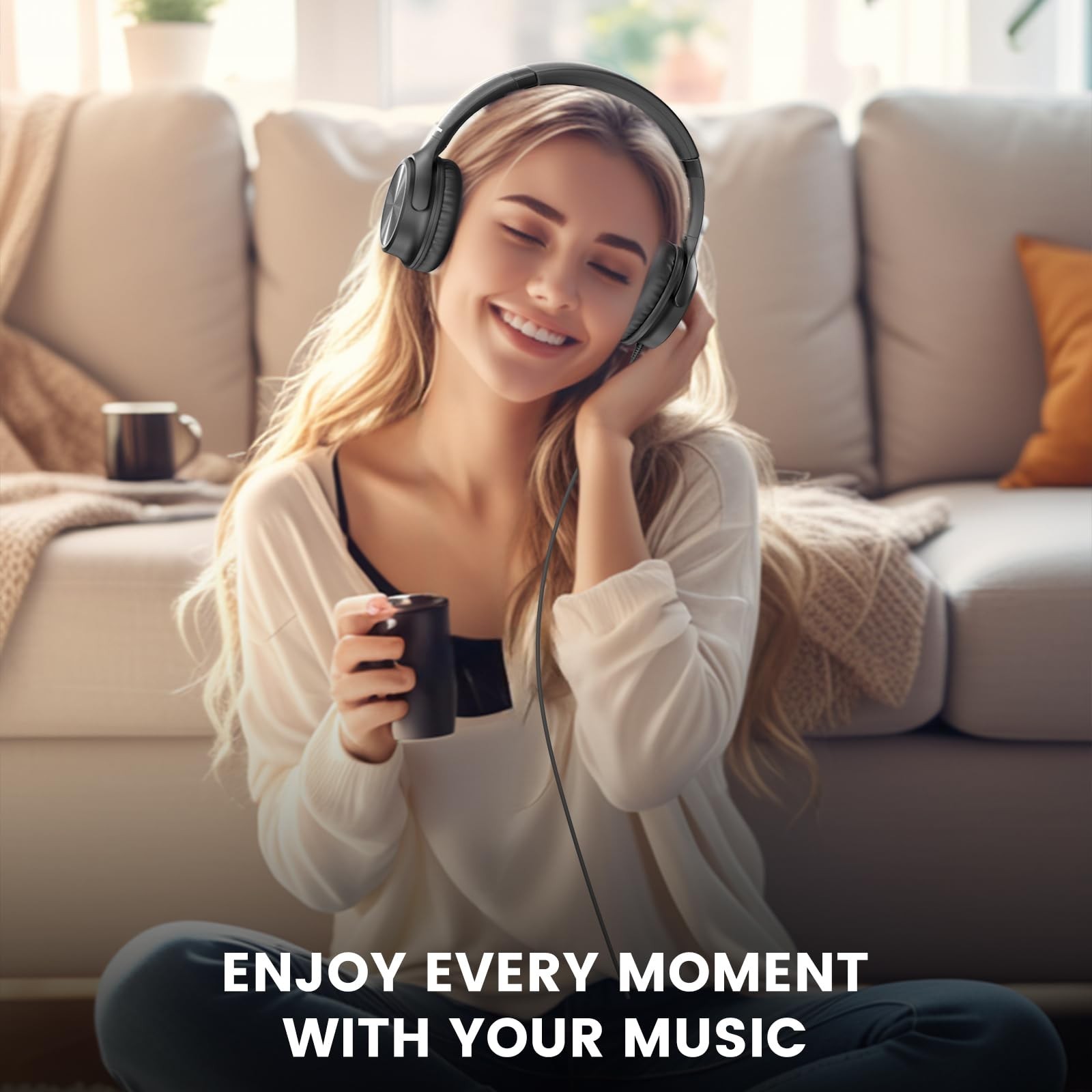 Wired Over Ear Headphones with Microphone, Volume Control, HD Stereo Sound, Fold