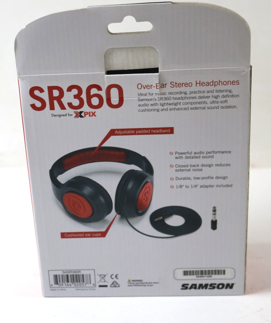 Samson Sr360 Over Ear Stereo Headphones Red And Black Lightweight Design