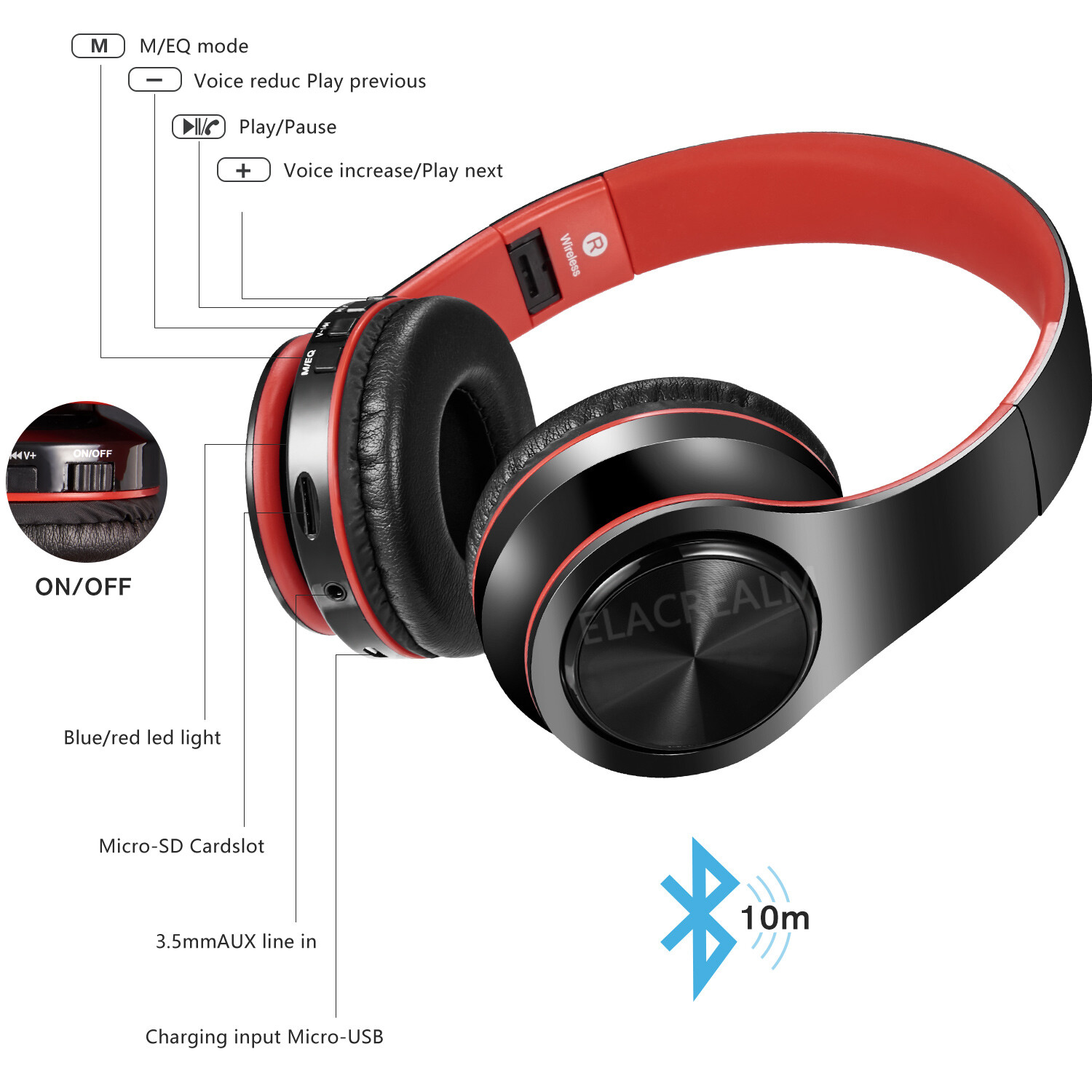 Bluetooth Headphones Over Ear Built-in Mic and Wired Mode for PC/Cell Phones/TV