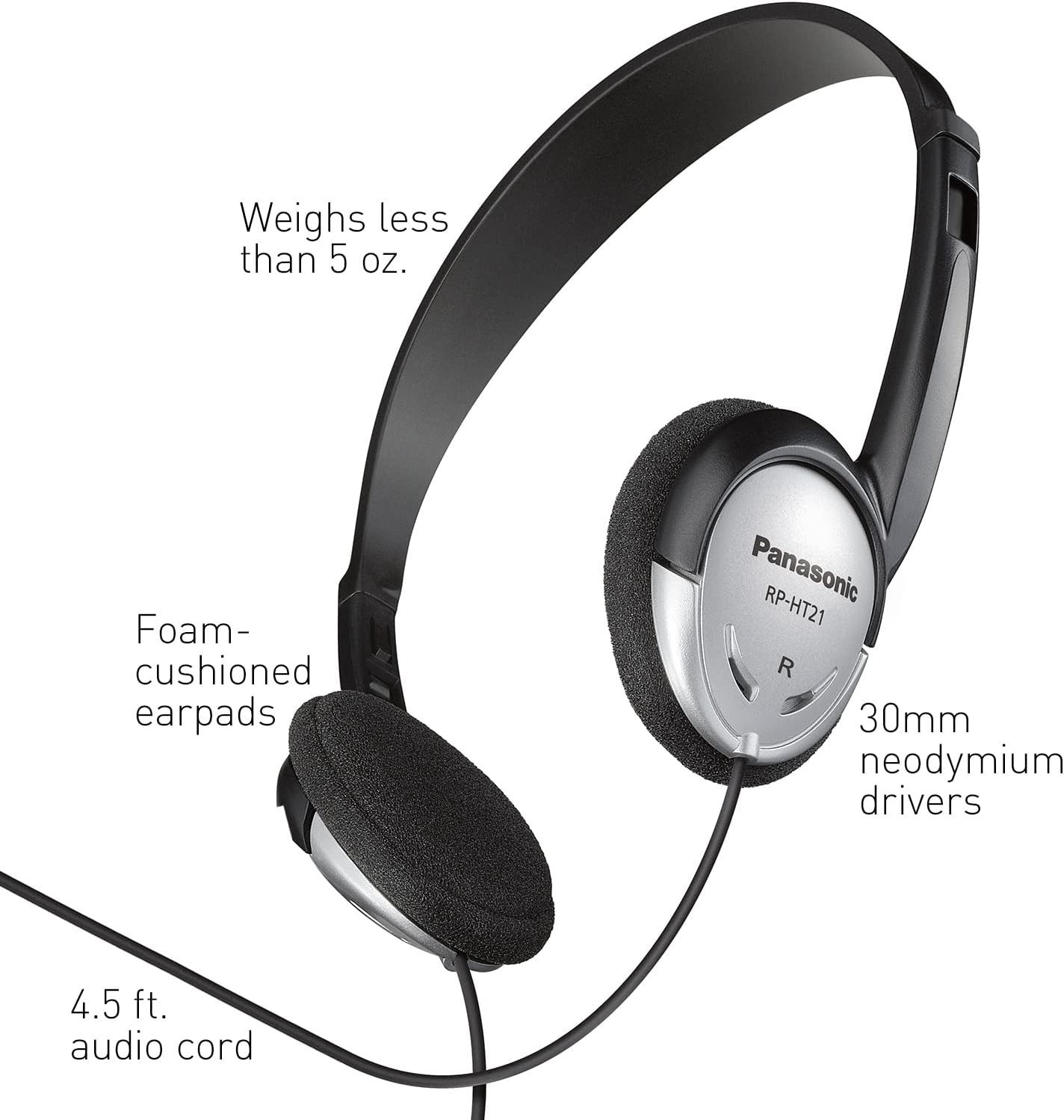 Panasonic Headphones On-Ear Lightweight with XBS RP-HT21 On Ear – No Mic New
