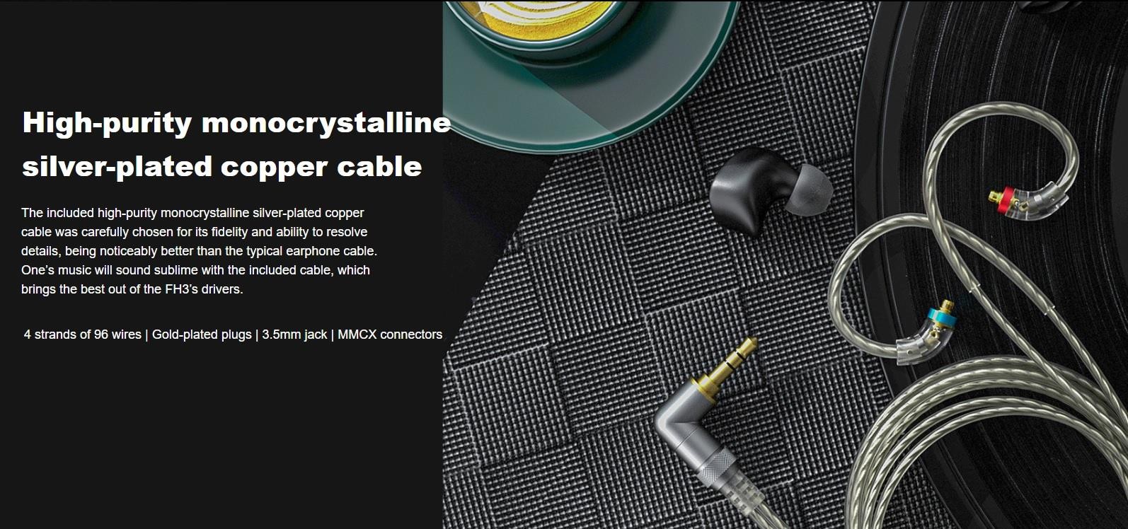 New Fiio FH3 Dynamic Hybrid Earbuds with Detachable Cables (Black)