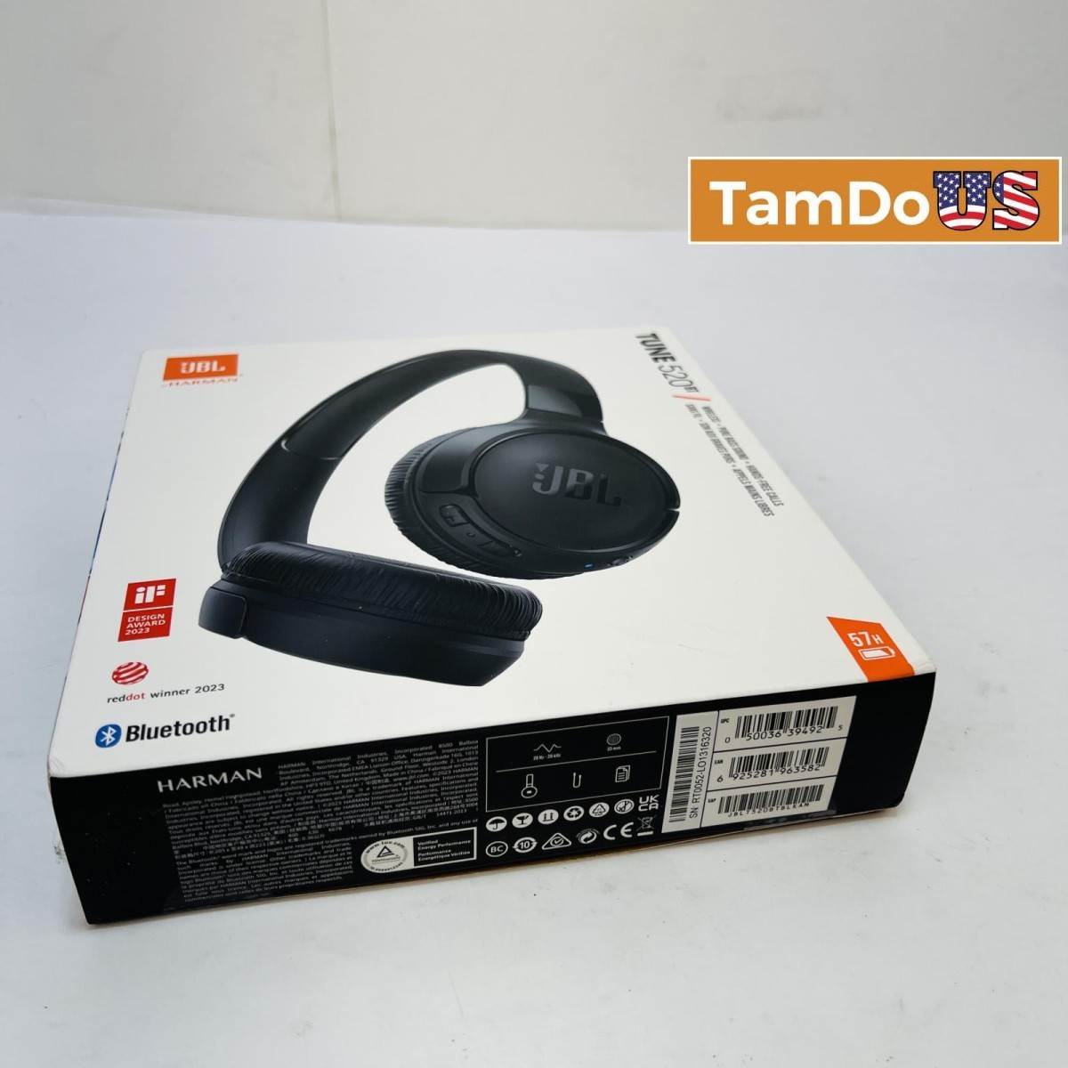 JBL TUNE 520BT Wireless Headphones – Bluetooth, 57H Battery, Pure Bass, Black