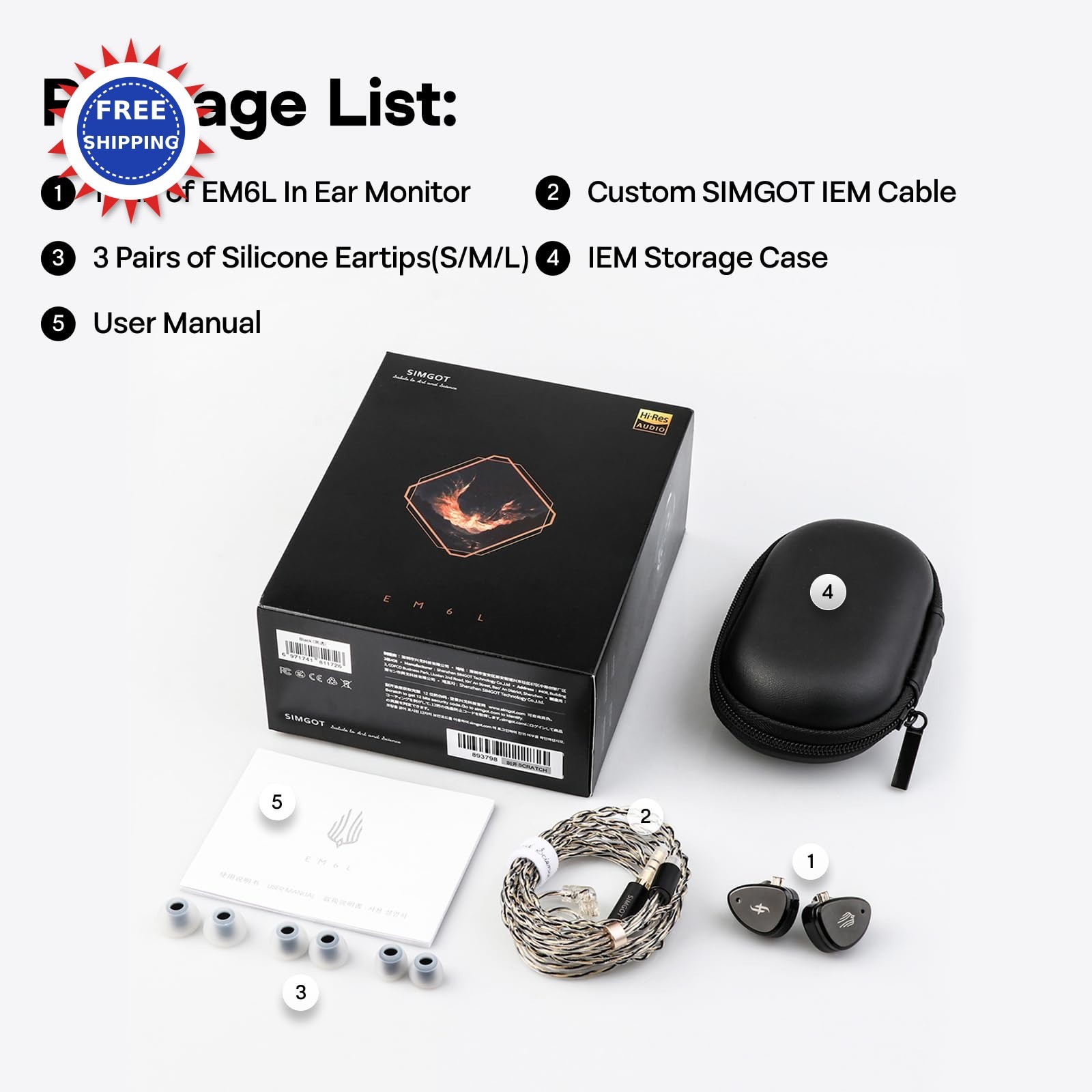In Ear Monitors Linsoul SIMGOT EM6L 1DD + 4BA Hybrid Driver Gaming Earbud HiFi