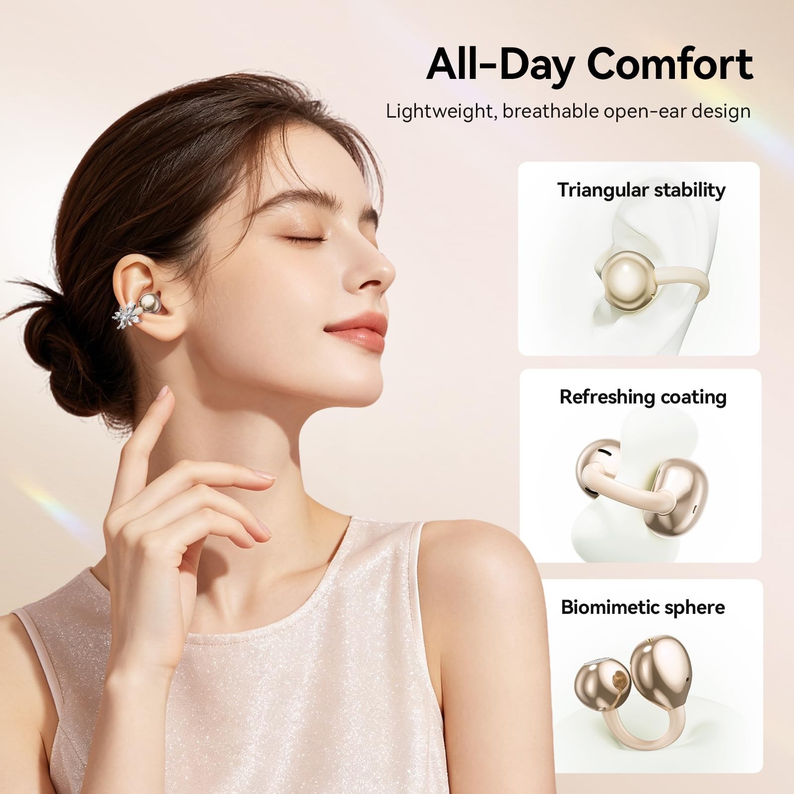 Clip On Earbuds with Detachable Butterfly Earrings & LED Makeup Mirror Case, …
