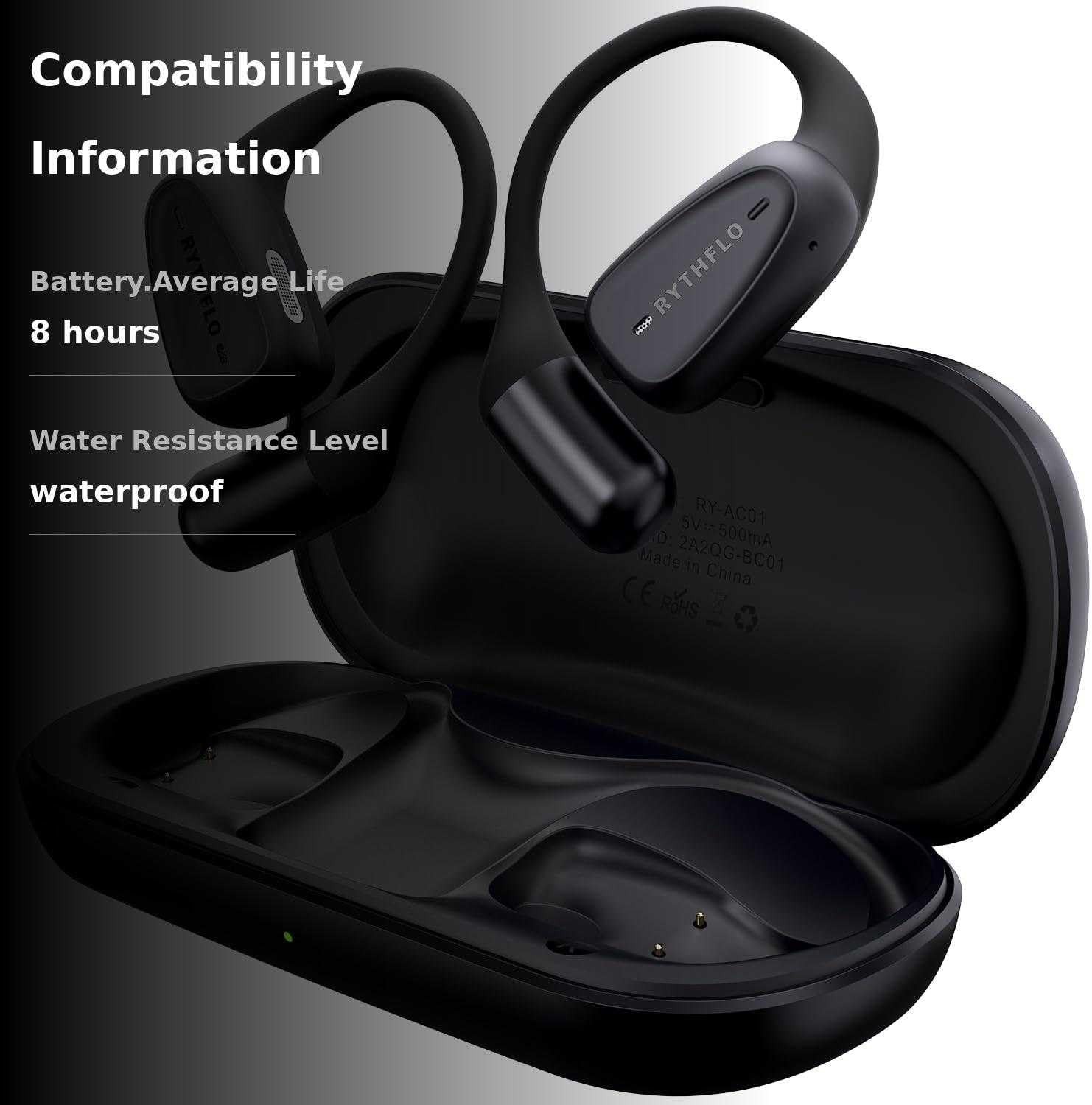 Rythflo Open Ear Bluetooth 5.4 Headphones Wireless Earbuds IPX7 Sport Gym